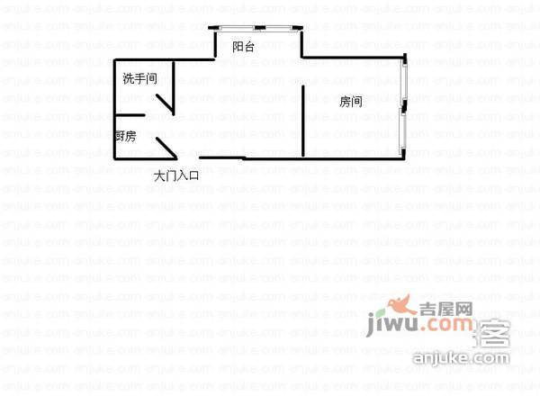 龙津大厦1室1厅1卫46㎡户型图