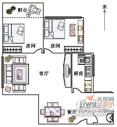 绿茵翠庭2室2厅1卫72㎡户型图