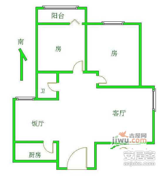 金达苑2室2厅1卫74㎡户型图