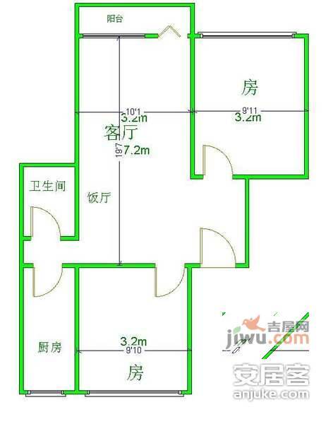 金达苑2室2厅1卫74㎡户型图