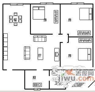 恒福路小区3室1厅1卫85㎡户型图