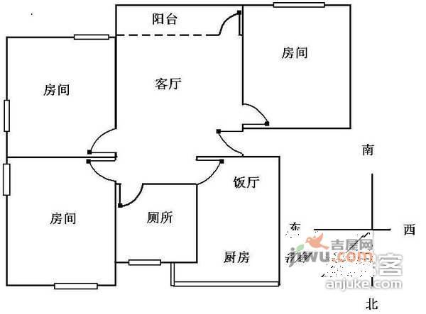 恒福路小区3室2厅1卫110㎡户型图