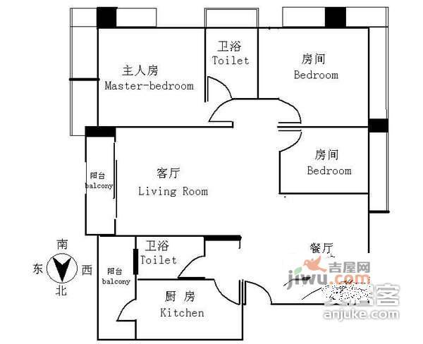 天河都市兰亭花园3室2厅1卫99㎡户型图