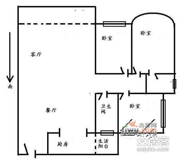 天河都市兰亭花园3室2厅1卫99㎡户型图