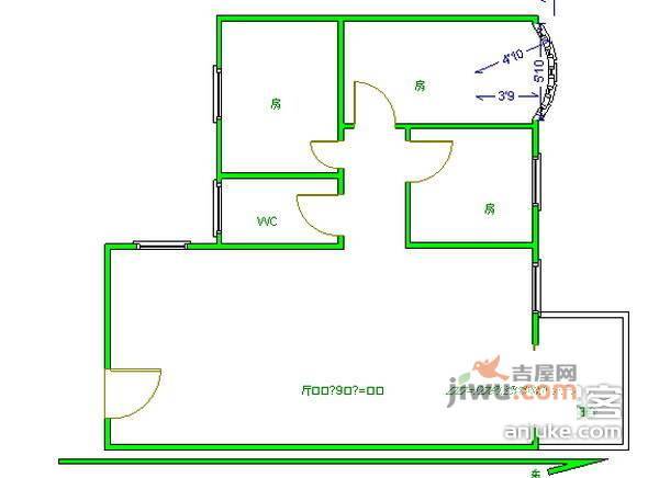 叠翠台3室2厅1卫115㎡户型图