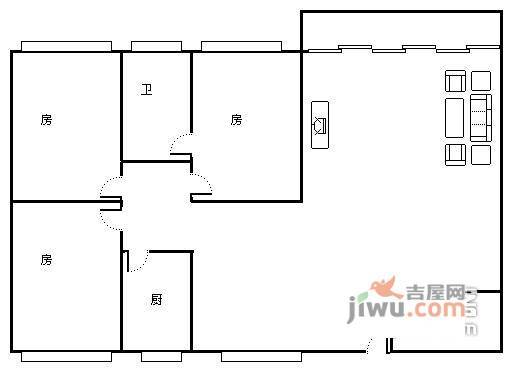 龙口小区3室2厅1卫90㎡户型图