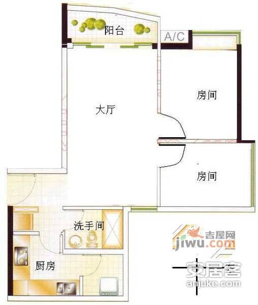 陶然庭苑2室2厅1卫86㎡户型图