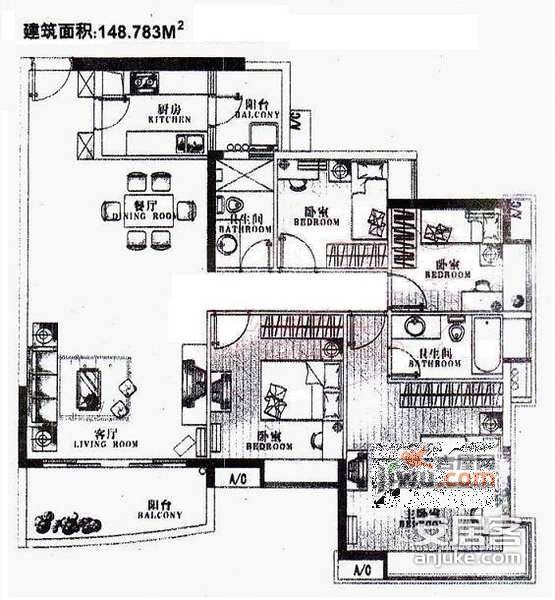 陶然庭苑4室2厅2卫149㎡户型图