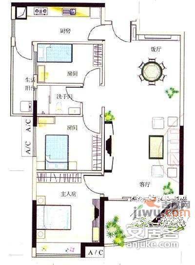 陶然庭苑3室2厅1卫93㎡户型图