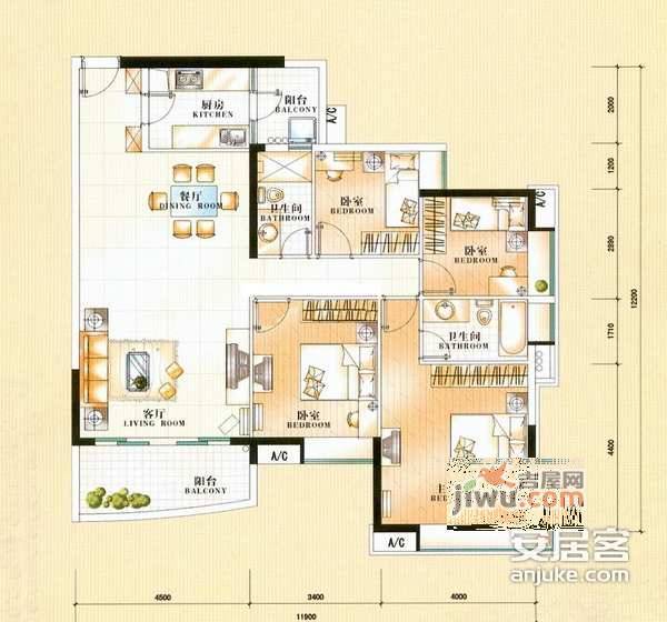 陶然庭苑4室2厅2卫149㎡户型图