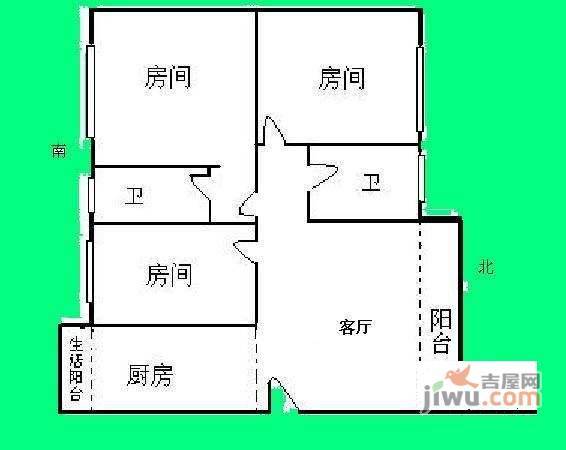 陶然庭苑3室2厅1卫93㎡户型图