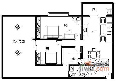 鸣翠花园3室2厅1卫106㎡户型图