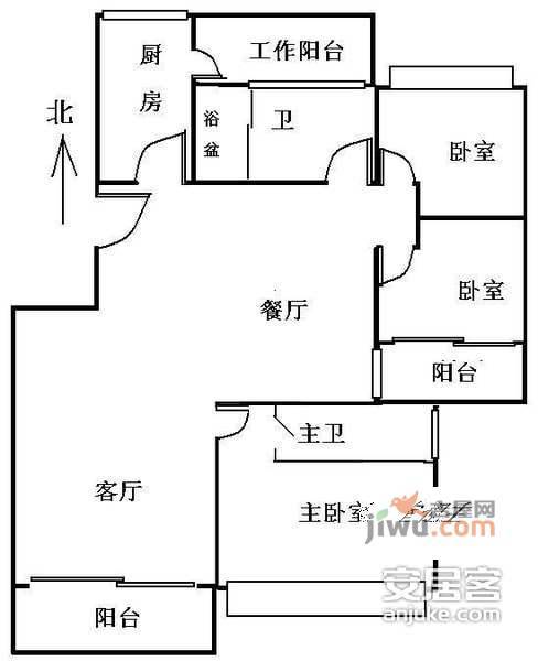 鸣翠花园3室2厅1卫106㎡户型图