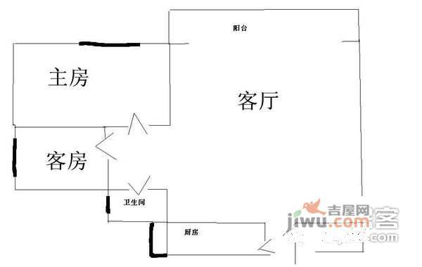 鸣翠花园2室2厅1卫83㎡户型图