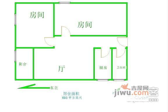 穗花新村2室1厅1卫77㎡户型图