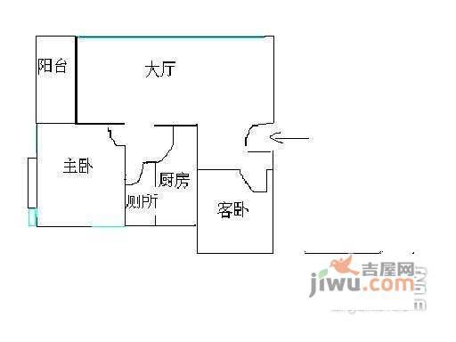 雅怡阁2室1厅1卫90㎡户型图