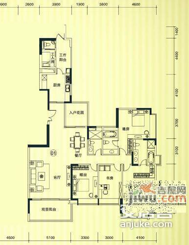 合景马鞍山一号4室2厅2卫206㎡户型图