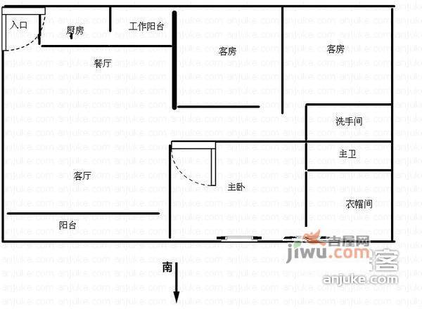 紫云山庄3室2厅1卫106㎡户型图