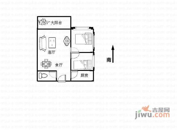 汇龙居2室1厅1卫58㎡户型图