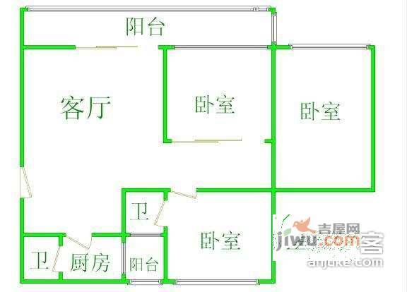 金羊花园3室2厅2卫121㎡户型图