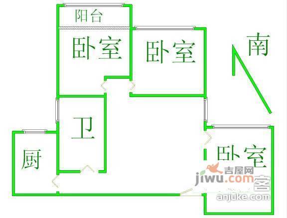 金羊花园3室1厅1卫93㎡户型图