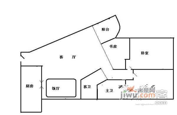 麓湖御景2室1厅1卫户型图