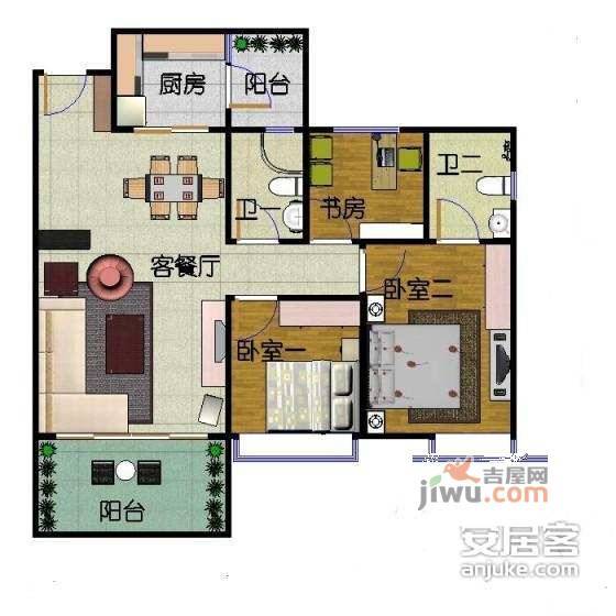 竹韵山庄3室2厅2卫126㎡户型图