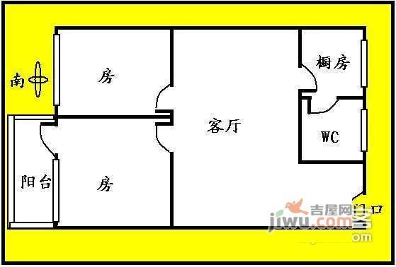 荔湾西华路小区2室2厅1卫65㎡户型图