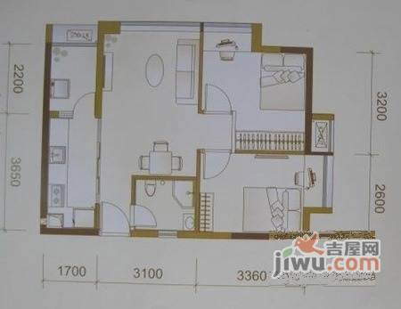 翠拥华庭2室1厅1卫68㎡户型图