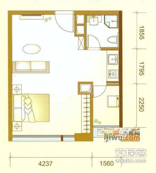 翠拥华庭1室1厅1卫59㎡户型图