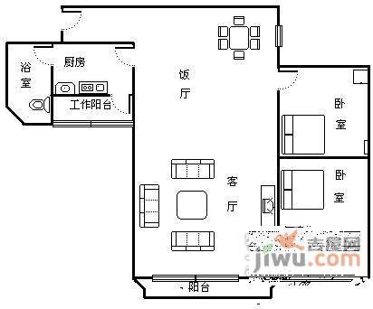 雅致花园2室1厅1卫61㎡户型图