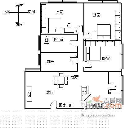 德安大厦3室2厅1卫106㎡户型图