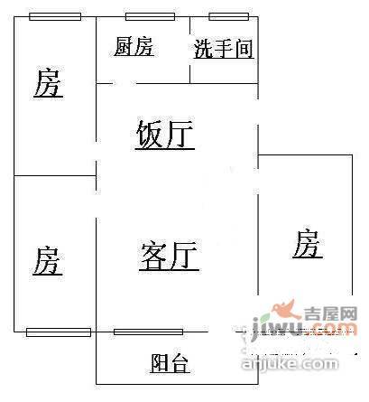 万寿路小区3室2厅1卫102㎡户型图