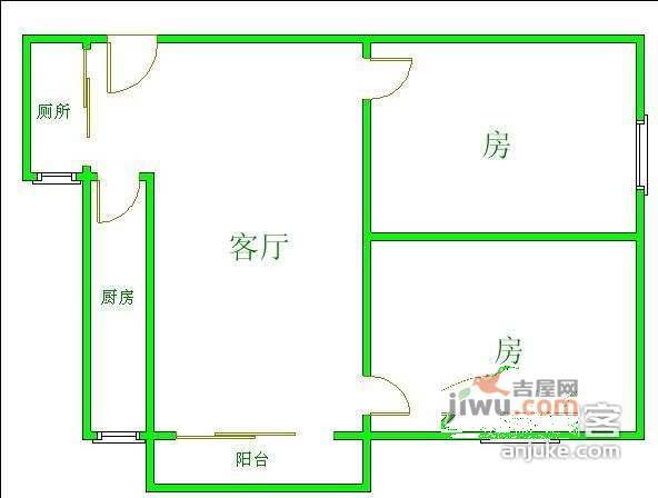 万寿路小区2室2厅1卫87㎡户型图