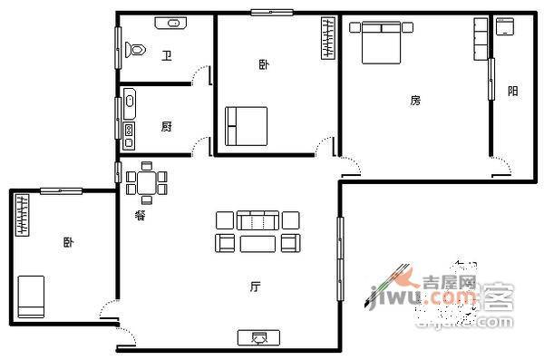 汇富花园3室2厅1卫89㎡户型图