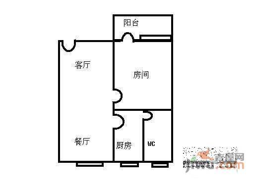 富力新村1室1厅1卫45㎡户型图