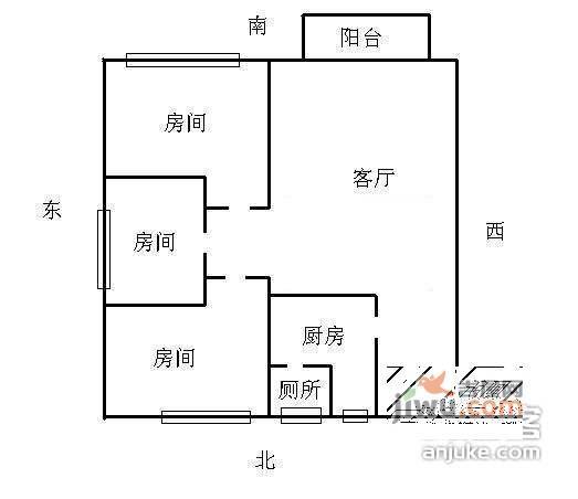 金湖雅苑3室2厅1卫98㎡户型图