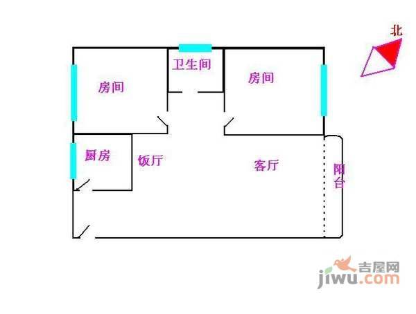 新市花园2室2厅1卫84㎡户型图