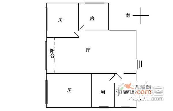 新市花园3室1厅1卫90㎡户型图