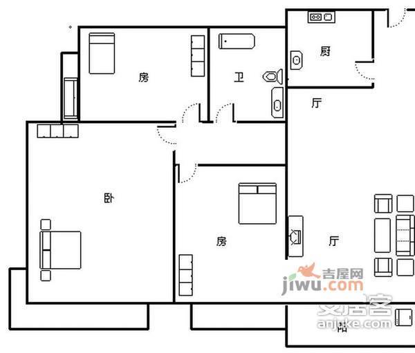 新市花园3室1厅1卫90㎡户型图