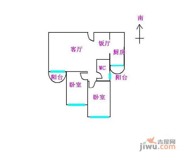 白云明珠广场2室2厅1卫78㎡户型图