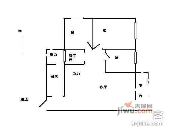 白云明珠广场3室2厅1卫103㎡户型图