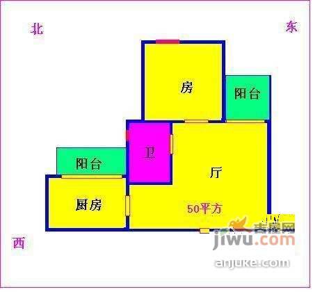 白云明珠广场1室1厅1卫50㎡户型图