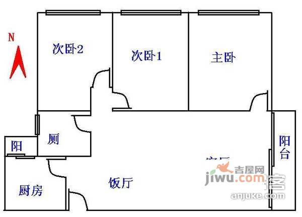 白云明珠广场3室1厅1卫户型图