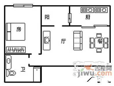 城启恒华阁1室2厅1卫58㎡户型图