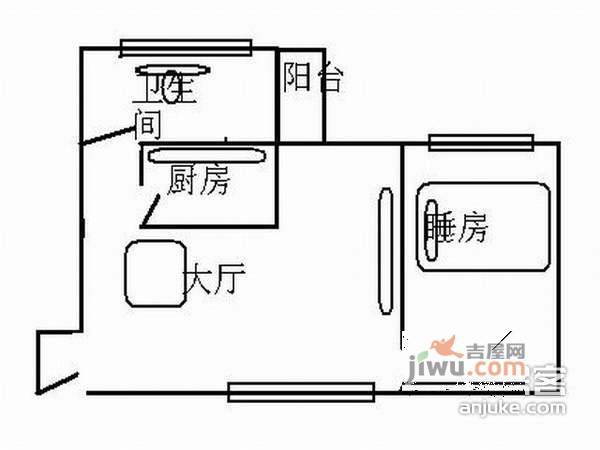 加拿大花园1室1厅1卫53㎡户型图