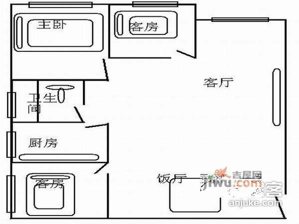 加拿大花园3室2厅1卫105㎡户型图