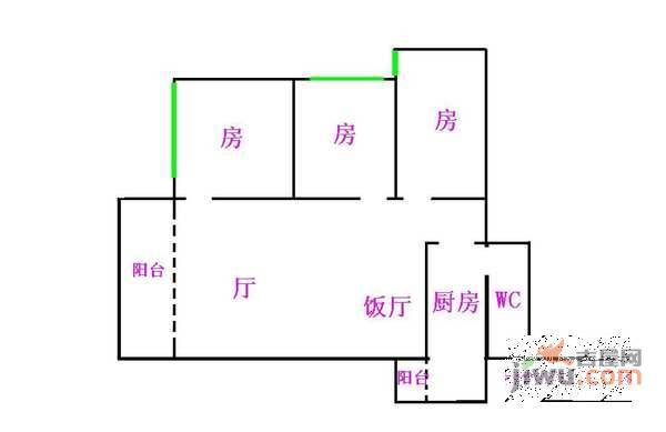 华怡花园3室1厅1卫83㎡户型图