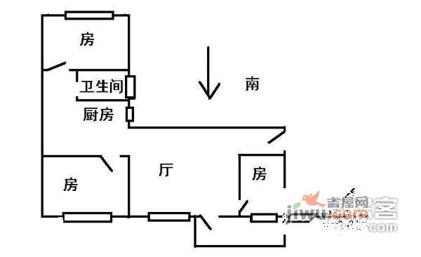 农林上路小区3室2厅1卫75㎡户型图