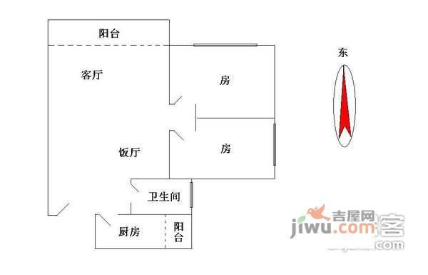 富力现代广场2室1厅1卫88㎡户型图